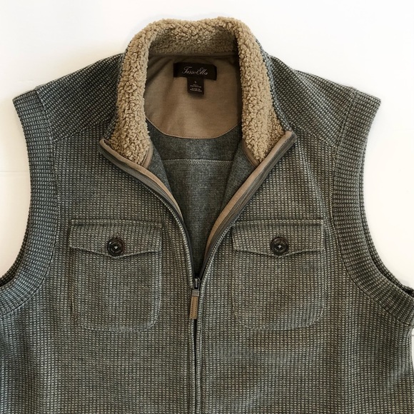 Tasso Elba Taupe Zip Up Faux Fur Collar 